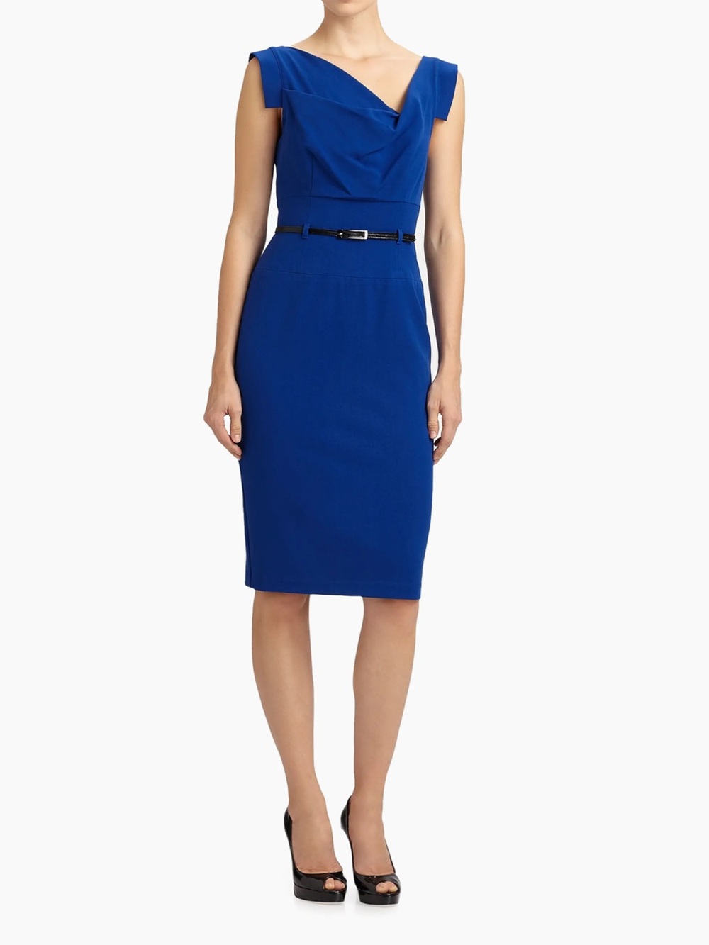 Black Halo Cobalt Blue Draped Sheath Midi Dress